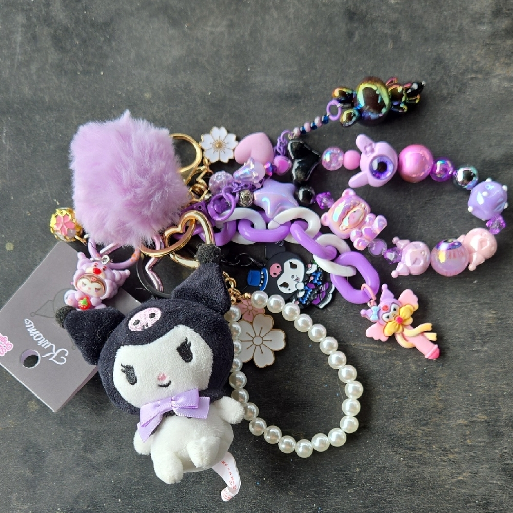 Sanrio Kuromi Keychain/Bag Charm Holder with Purple Accents